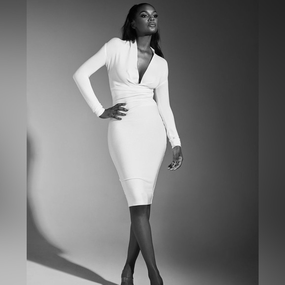 House of CB FRANCESCA WHITE DRAPED BANDAGE DRESS - Picture 6 of 11